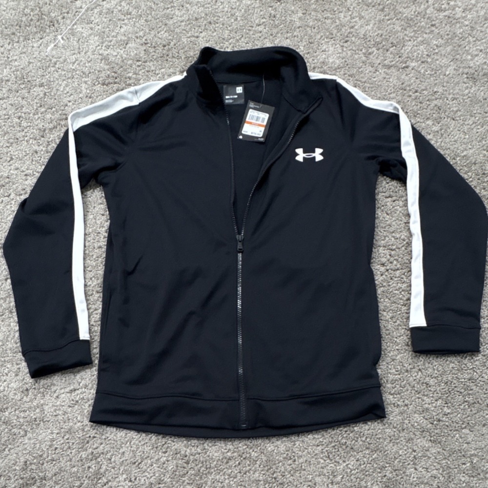 Under Armour UA Knit Track‎ Jacket Black White S Full Zip Lightweight
